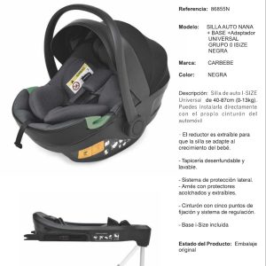 SILLA AUTO NANA + BASE + Adaptador UNIVERSAL GRUPO 0 ISIZE NEGRA